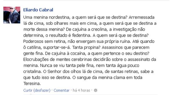 Coment&aacute;rio do Promotor Eliardo Cabral.(Imagem:Reprodu&ccedil;&atilde;o)