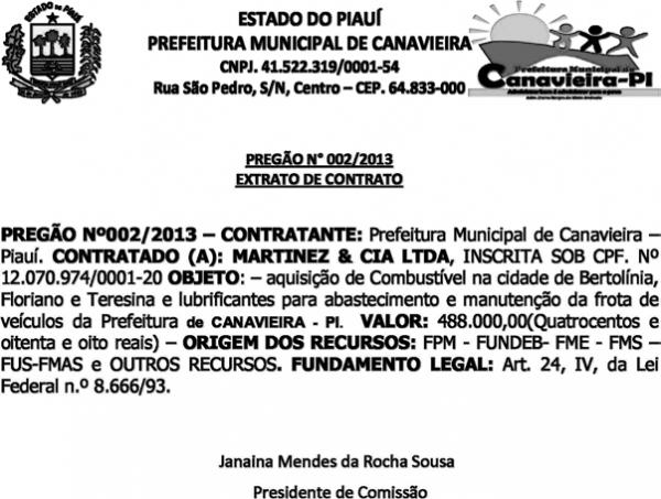 Contrato com a empresa Martinez.(Imagem:Reprodu&ccedil;&atilde;o/Viagora)