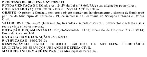 Extrato do contrato(Imagem:Reprodu&ccedil;&atilde;o)