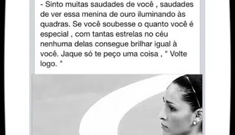 Fã posta mensagem para Jaqueline