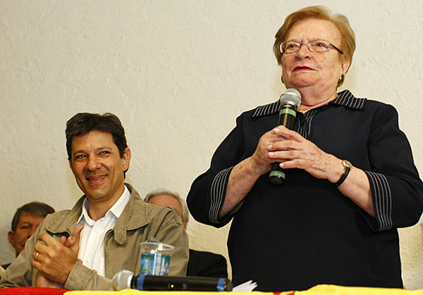 Fernando Haddad e Luiza Erundina em evento em que PSB anunciou apoio ao petista(Imagem:Reprodução)