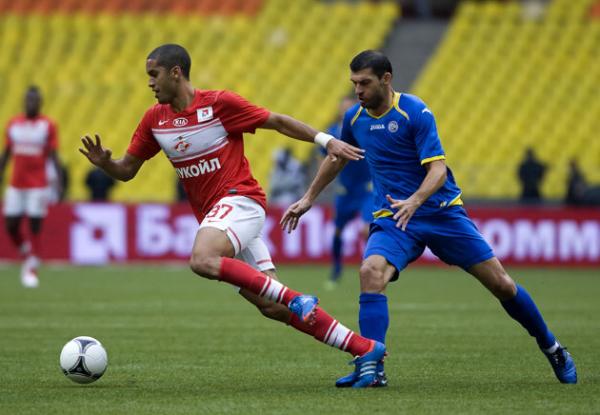 Getty Images ? Rômulo em jogo do Spartak Moscou pelo Campeonato Russo.(Imagem:Reprodução)