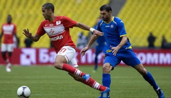 Getty Images ? Rômulo em jogo do Spartak Moscou pelo Campeonato Russo.