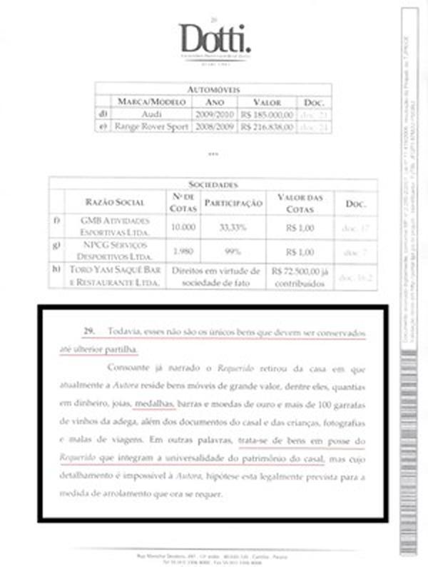 Giba divulgou em seu site o pedido da advogada de Pirv sobre os bens(Imagem:Reprodu&ccedil;&atilde;o)