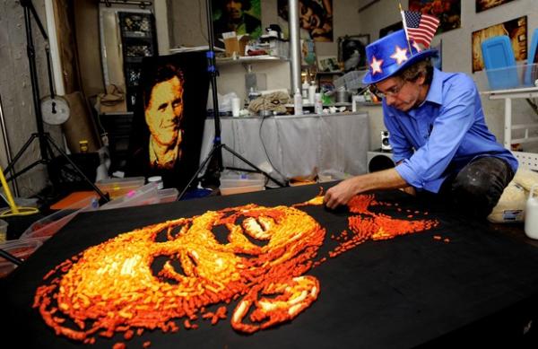 Jason Baalman d&aacute; os &uacute;ltimos retoques no retrato de Obama(Imagem:Reprodu&ccedil;&atilde;o)
