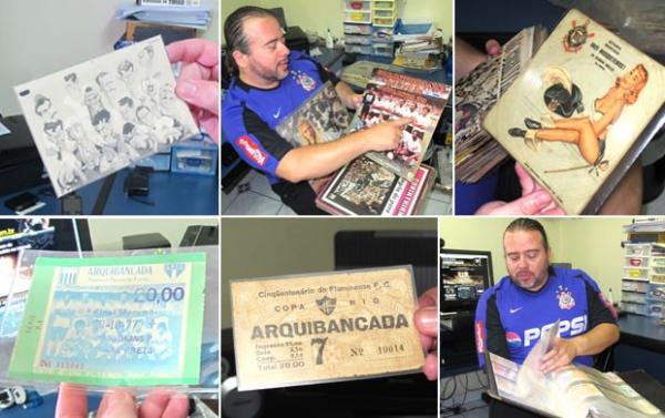 Marcelo mostra alguns itens de sua grande coleção alvinegra(Imagem:Reprodução)