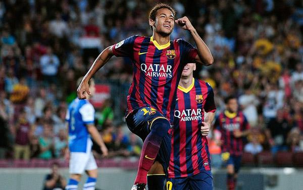 Neymar comemora seu gol na vitória sobre a Real Sociedad.(Imagem:Reprodução)