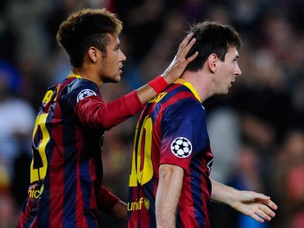 Neymar comemora vit&oacute;ria do Barcelona com Messi(Imagem:Reprodu&ccedil;&atilde;o)