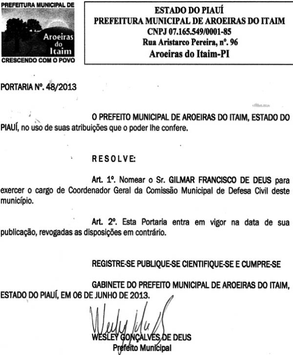Nomea&ccedil;&atilde;o de Gilmar Francisco.(Imagem:Reprodu&ccedil;&atilde;o/Viagora)