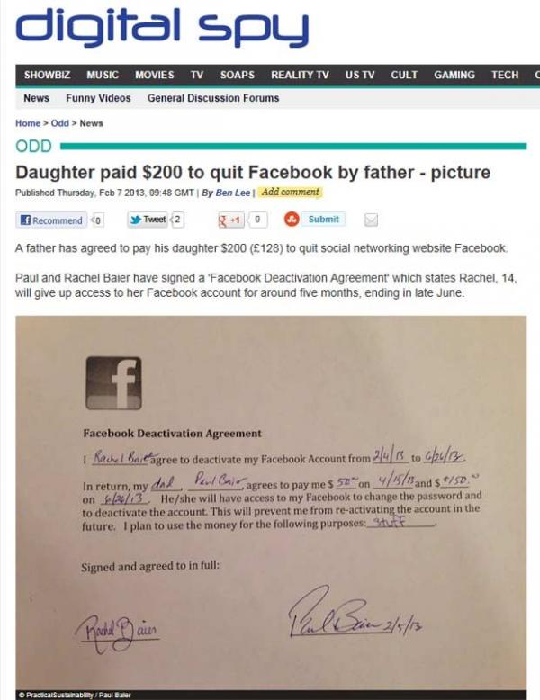 Pai e filha assinam contrato para mant&ecirc;-la 5 meses longe do Facebook .(Imagem:Reprodu&ccedil;&atilde;o)