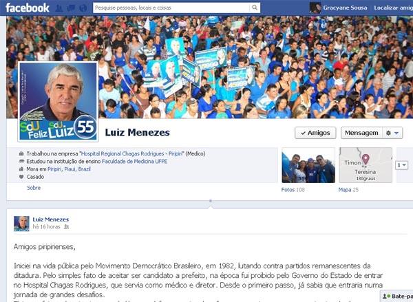 Postagem retirada da rede social de Luiz Menezes(Imagem:Reprodução)