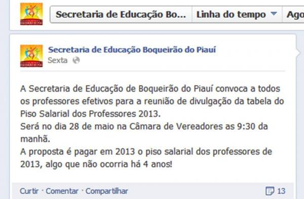 Secretaria convoca professores através do Facebook(Imagem:Reprodução)