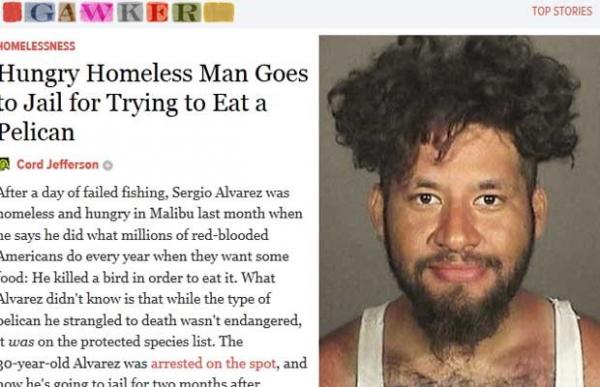 Sergio Alvarez, 30, enforcou um pelicano(Imagem:Reprodu&ccedil;&atilde;o)