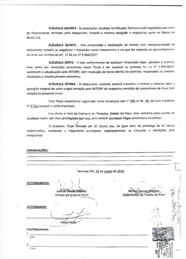 T&iacute;tulo de Transfer&ecirc;ncia de Dom&iacute;nio para Nonato Marreiros(Imagem:Reprodu&ccedil;&atilde;o)
