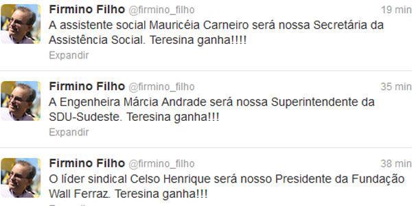 Twitter de Firmino Filho(Imagem:Reprodução)