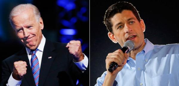 Vice-presidente dos EUA, o democrata Joe Biden (esq.), e seu rival republicano Paul Ryan em montagem (Imagem:Reprodu&ccedil;&atilde;o)